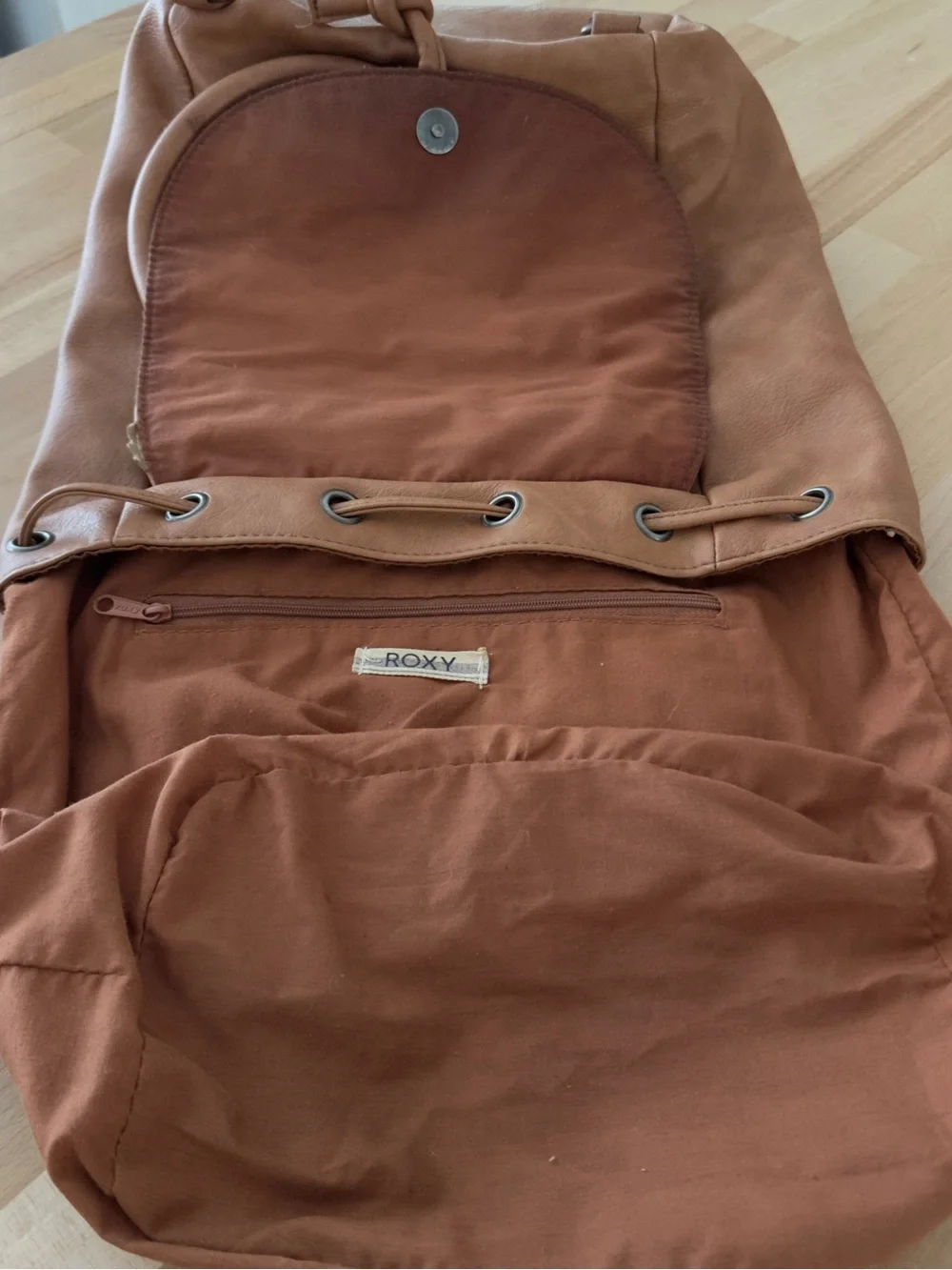 Roxy Brown Faux Leather Drawstring Backpack